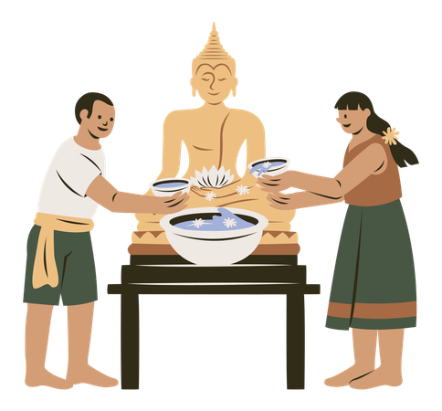 Bathing Rite Buddha Songkran Festival  Illustration