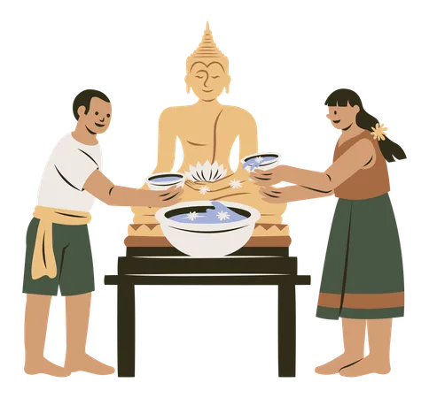 Bathing Rite Buddha Songkran Festival  Illustration