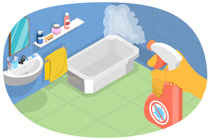Bathroom Disinfectant and Cleaning with Spray Detergent  Illustration