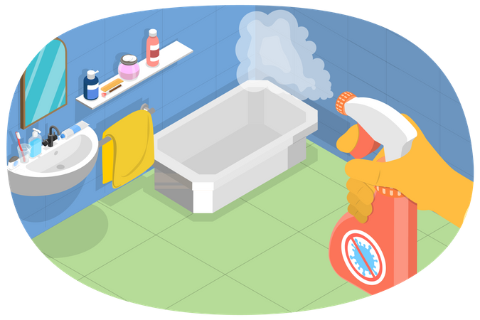 Bathroom Disinfectant and Cleaning with Spray Detergent  Illustration