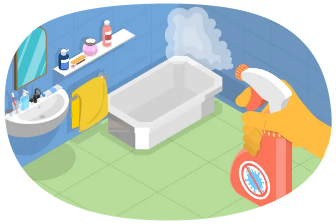 Bathroom Disinfectant and Cleaning with Spray Detergent  Illustration