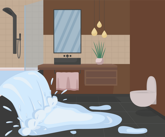 Bathroom flooding with water Illustration