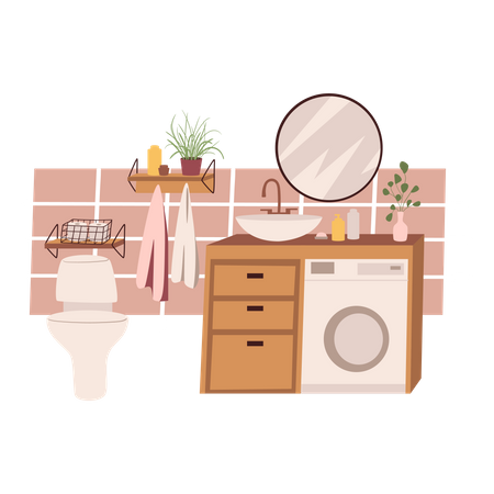 Bathroom with washing machine  Illustration