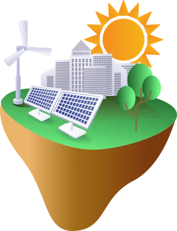 Bâtiments urbains écologiques utilisant l'énergie électrique de la nature  Illustration