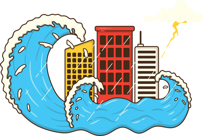 Des bâtiments s'effondrent à cause d'une catastrophe naturelle  Illustration