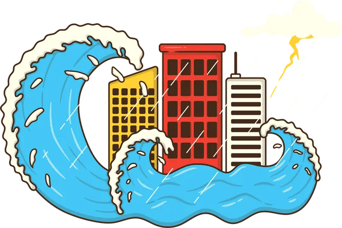 Des bâtiments s'effondrent à cause d'une catastrophe naturelle  Illustration