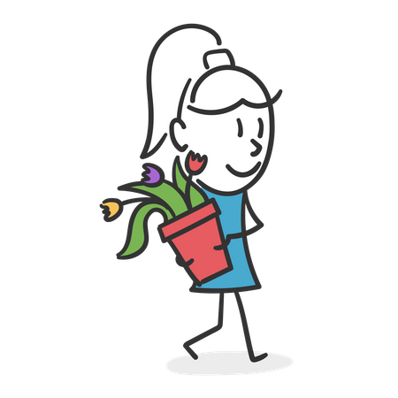 Femme bâton avec un pot de fleurs  Illustration