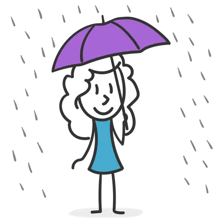 Fille bâton sous la pluie  Illustration