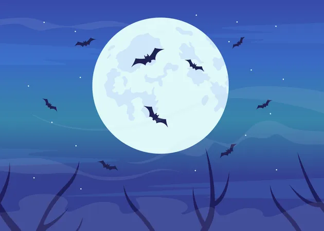 Bats flying in full moon Illustration