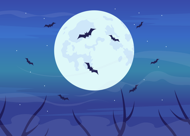 Bats flying in full moon  Illustration