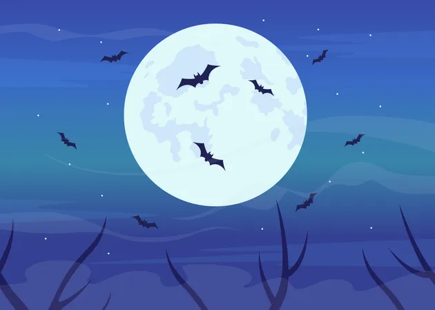 Bats flying in full moon  Illustration