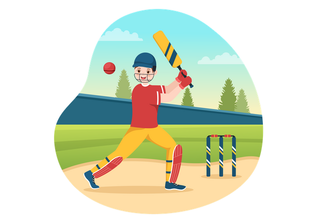 Batsman Hitting Ball  Illustration