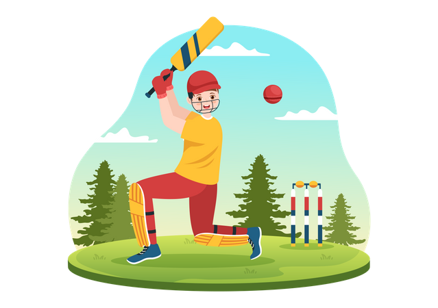 Batsman Hitting Ball  Illustration