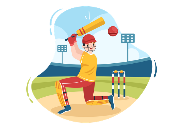Batsman Playing Cricket Illustration