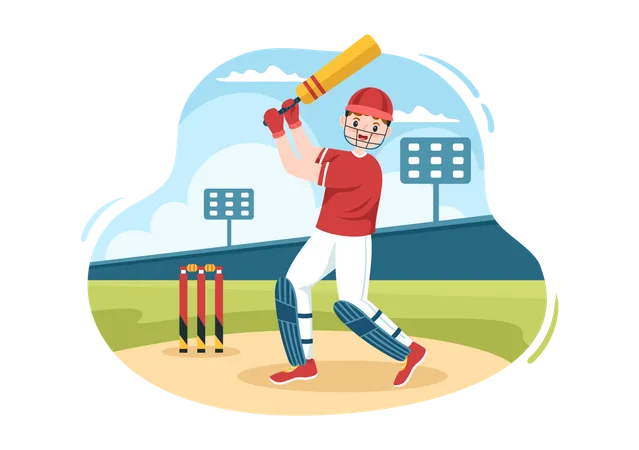 Batsman Playing Cricket  Illustration