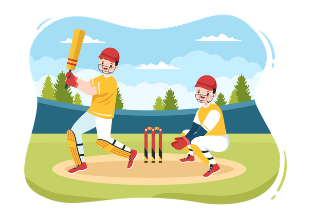 Batsman Playing Cricket  Illustration