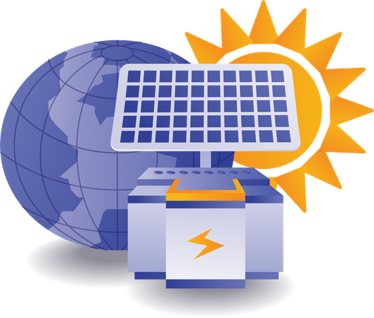 Batterie écologique stockant l'énergie des panneaux solaires  Illustration