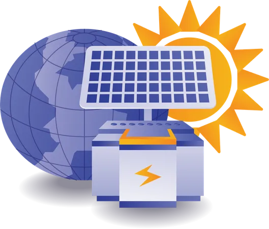 Batterie écologique stockant l'énergie des panneaux solaires  Illustration