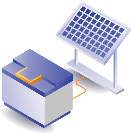 Batteries storing solar panel energy  Illustration