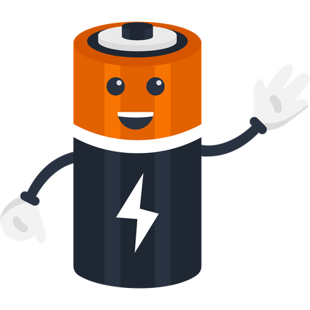 Battery Character with Smiling Face and Waving Hand  Illustration