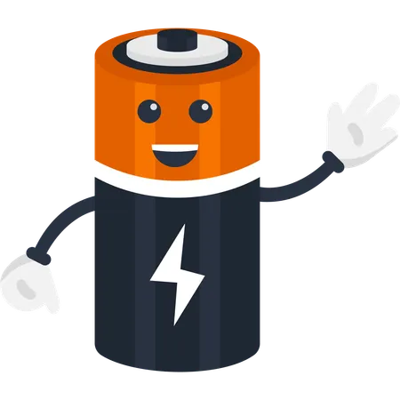 Battery Character with Smiling Face and Waving Hand  Illustration