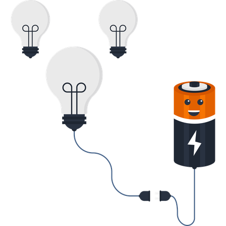 Battery Powering Light Bulbs  Illustration