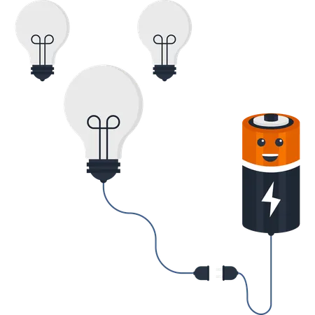 Battery Powering Light Bulbs  Illustration