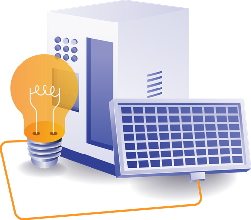 Battery storage electric light bulb solar panel energy  Illustration