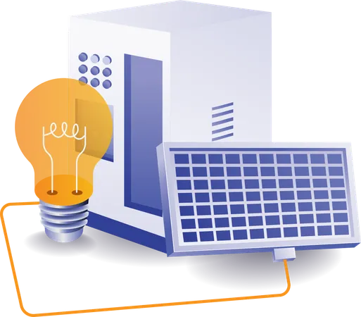 Battery storage electric light bulb solar panel energy  Illustration