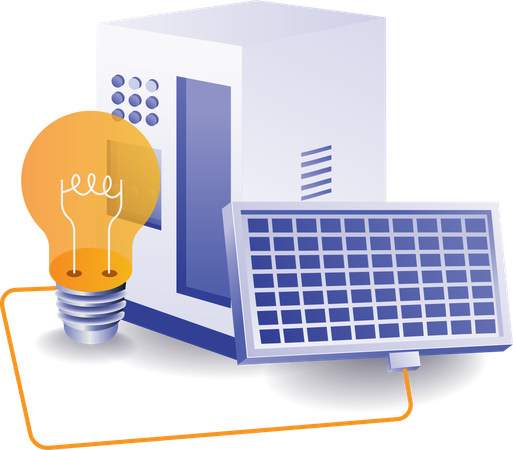Battery storage electric light bulb solar panel energy  Illustration