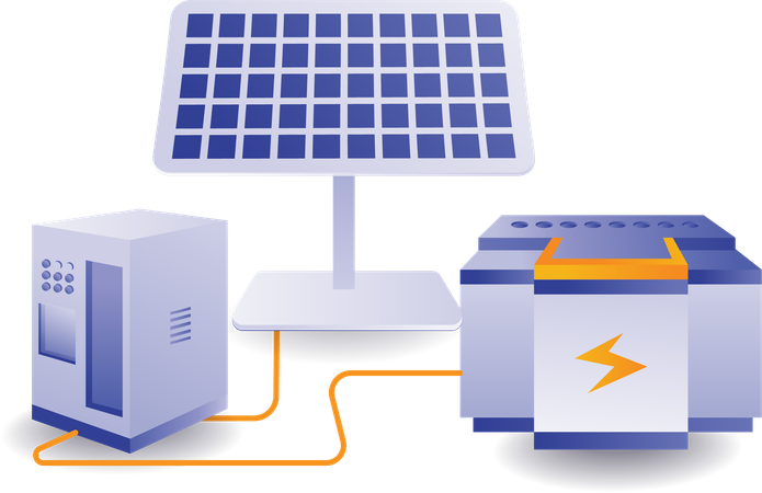 Battery Storing electrical energy from solar panel  Illustration