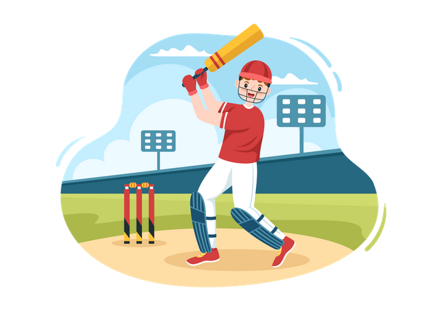 Batteur jouant au cricket  Illustration