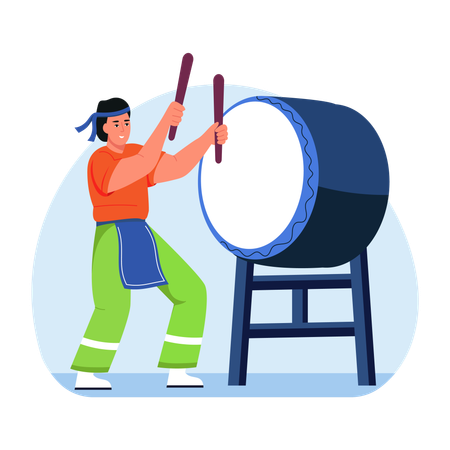 Batteur masculin battant un tambour  Illustration