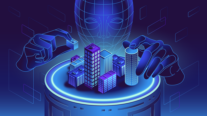 Bau neuer Anlagen mithilfe von VR-Technologien  Illustration