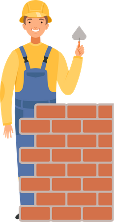 Bauarbeiter, der eine Mauer baut  Illustration