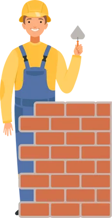 Bauarbeiter, der eine Mauer baut  Illustration