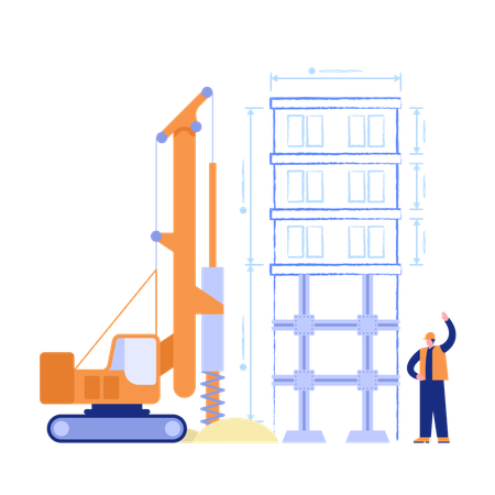 Bauunternehmer führt Bohrarbeiten an Bohrpfahlmaschine durch  Illustration