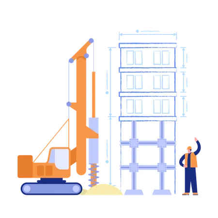 Bauunternehmer führt Bohrarbeiten an Bohrpfahlmaschine durch  Illustration