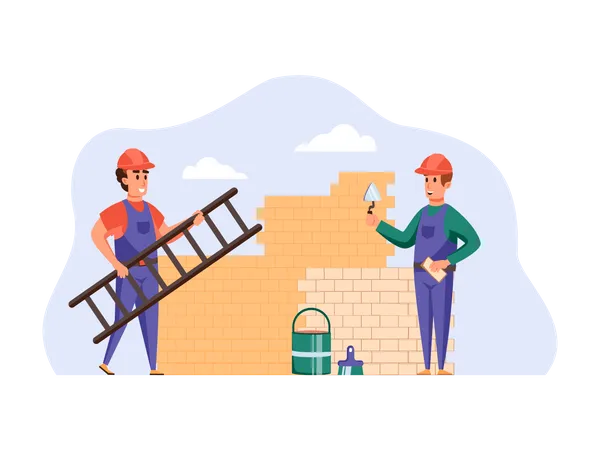 Bauarbeiter bauen Mauer  Illustration