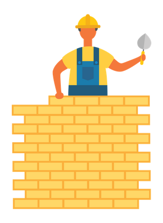 Bauarbeiter bauen Mauer  Illustration