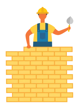 Bauarbeiter bauen Mauer  Illustration