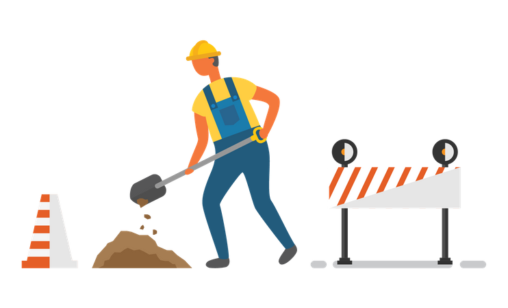 Bauarbeiter graben auf der Baustelle  Illustration