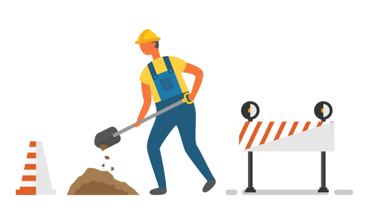 Bauarbeiter graben auf der Baustelle  Illustration