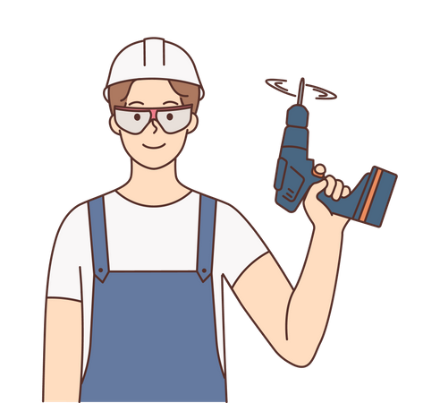 Bauarbeiter mit Bohrmaschine  Illustration