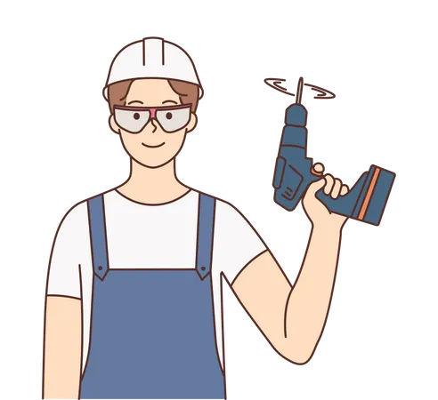 Bauarbeiter mit Bohrmaschine  Illustration