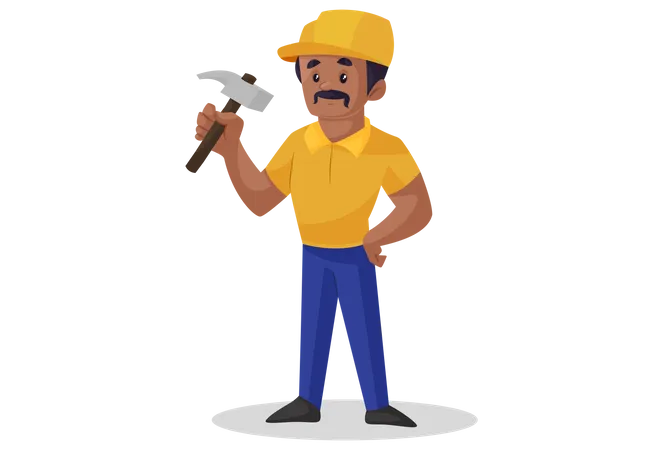 Bauarbeiter hält einen Hammer in der Hand  Illustration