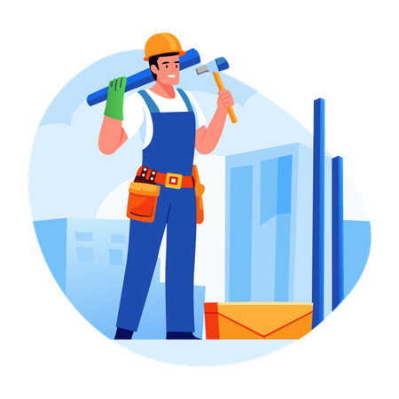 Bauarbeiter mit Werkzeugen  Illustration