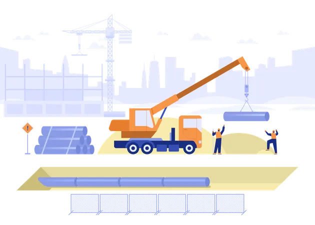 Bauteam verlegt Pipeline in den Boden  Illustration