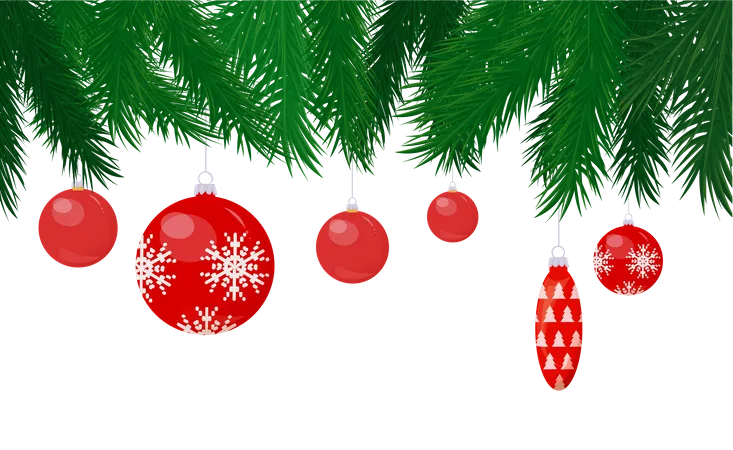 Baubles and Cone Toy Hanging on Christmas Tree  Illustration