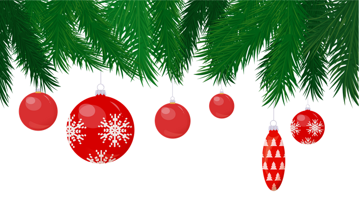 Baubles and Cone Toy Hanging on Christmas Tree  Illustration